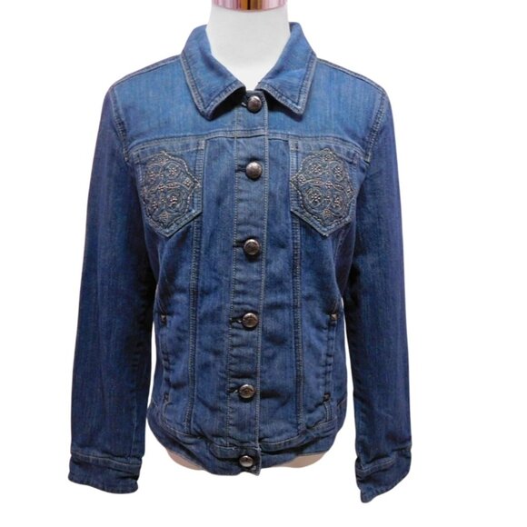 Vtg Code Bleu Womens Blue Denim Jacket Decorative Front Pockets Sz M - Picture 1 of 12